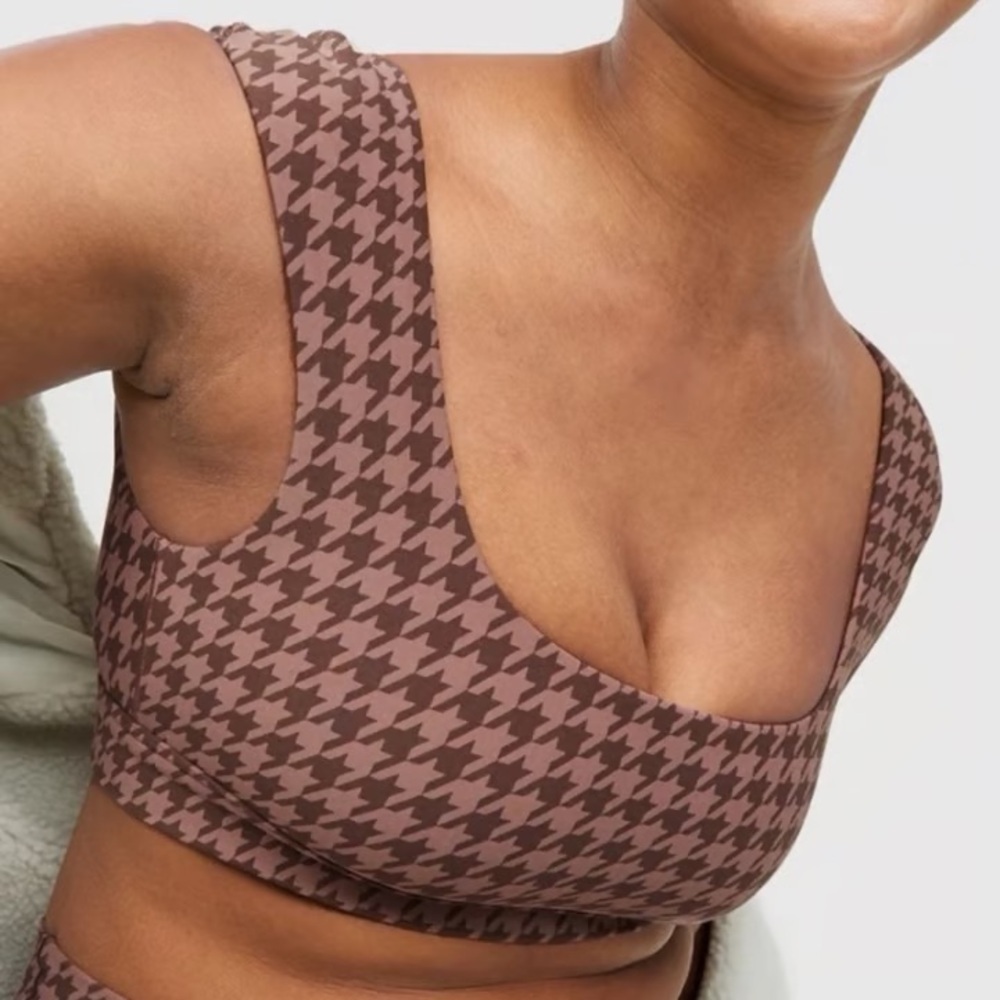 Aerie Houndstooth Patterned Brown Bralette
